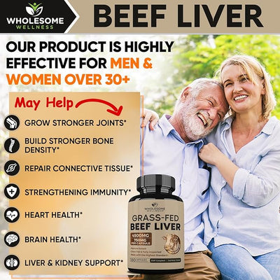 Wholesome Grass Fed Beef Liver Capsules - Vitamins & Minerals, 180 Capsules - Image 3