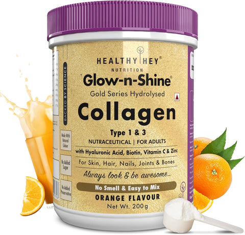 Healthyhey Nutrition Gold Series Hydrolysed Bovine Collagen Type 1 & 3, 200 G, Orange