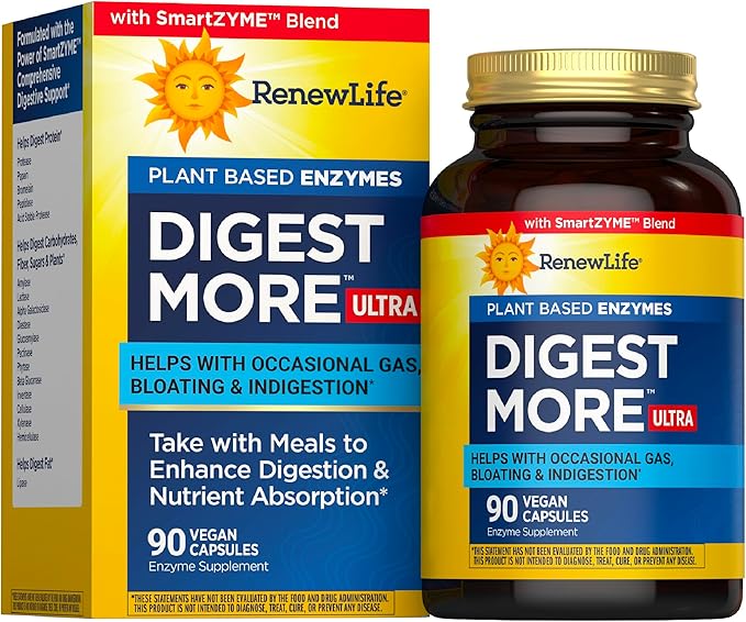 RenewLife Adult Digestmore Ultra Enzyme Supplement - Vegetarian Capsules, 90 Count