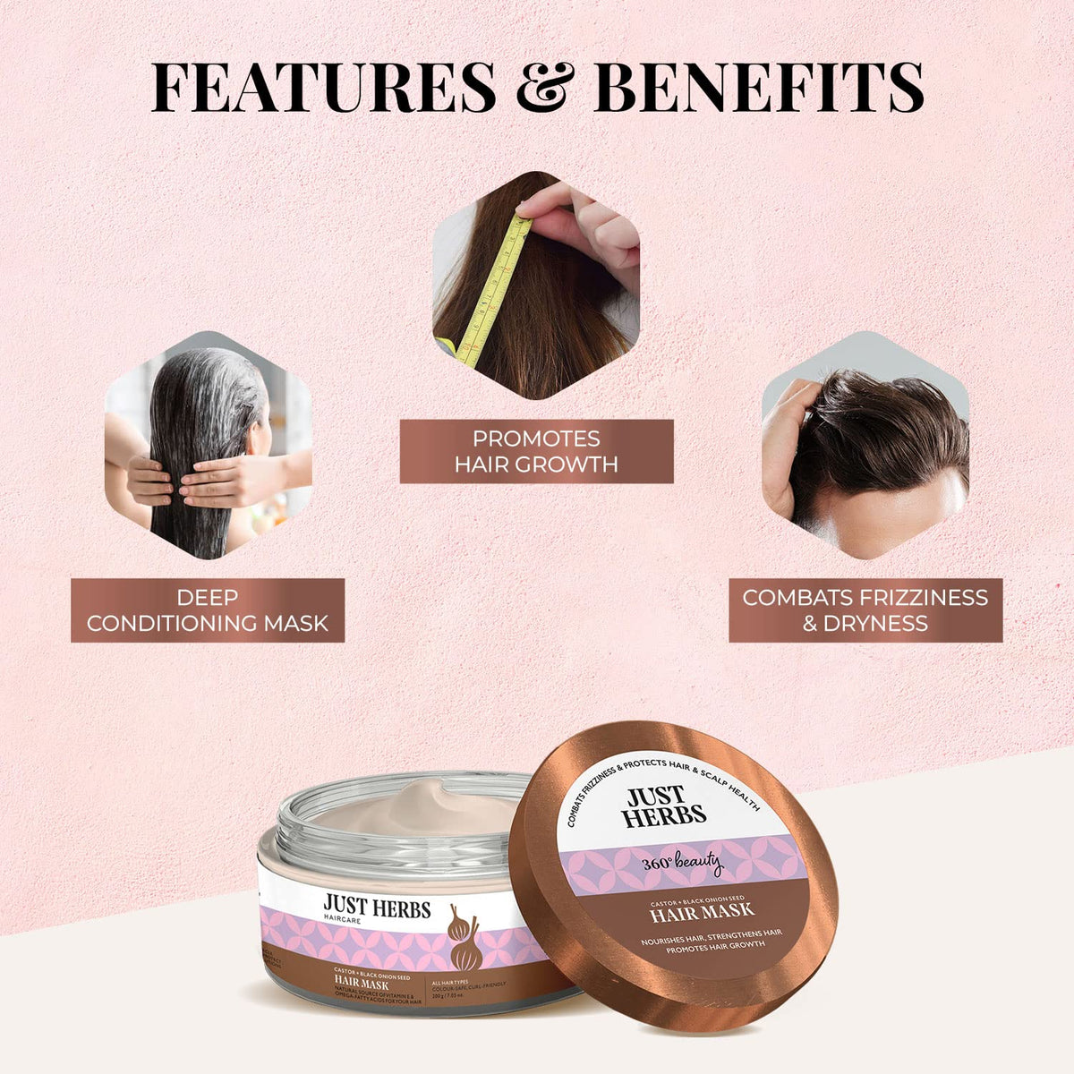 Just Herbs Anti Hairfall Natural Hair Mask for Colour-Treated and All Hair Types - 200g - Image 2