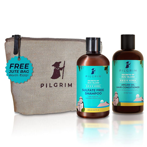 PILGRIM Korean Anti-Frizz Hair Care Set with Sulphate Free Shampoo 200ml & Argan Oil Hair Conditioner 200m