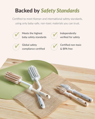 Moyuum Silicone Baby Bottle Cleaning Brush Set - 360° Rotating Handle, Beige - Image 7