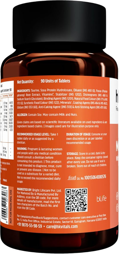 HK Vitals Multivitamin Tablets with Zinc, Vitamin C, D3 & Ginseng - 90 Pack - Image 6