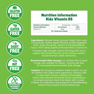 Chewy Vites Kids Vitamin D3 Gummies - Vegan, 400 IU, 60 Count - Image 8