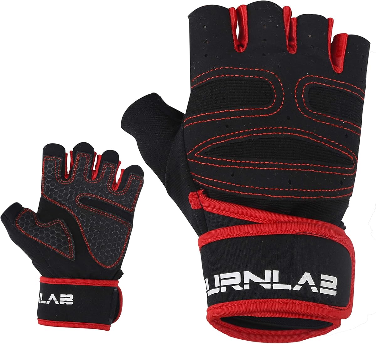 Burnlab Gym Gloves with Wrist Support - Red Medium Size - Image 5