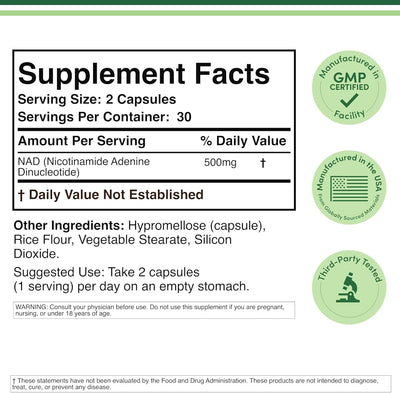 Doublewood NAD+ Supplement 500mg Capsules, 60 Count - Image 2