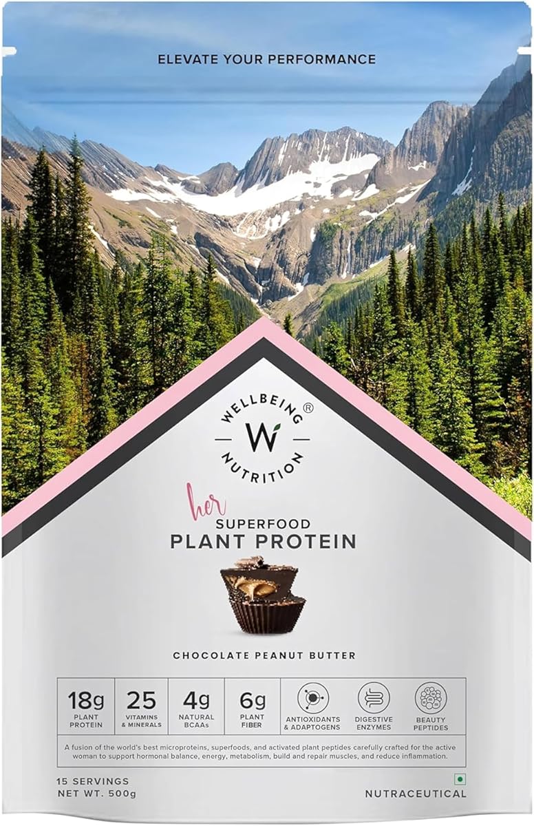 Wellbeing Nutrition Organic Vegan Plant Protein Powder with BCAAs - Chocolate Peanut Butter, 500g