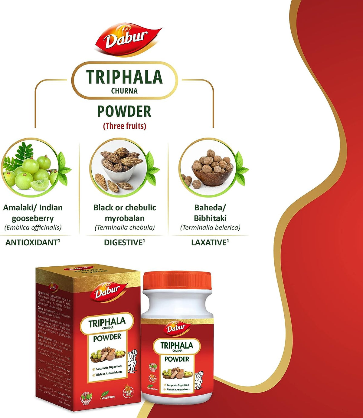 Dabur Triphala Churna Powder - Natural Constipation Relief, Digestion Support - 120g - Image 3