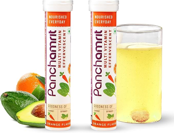 Panchamrit Multi-vitamin Effervescent Tablets - Essential Vitamins & Minerals - Pack of 2 - 20 Tablets