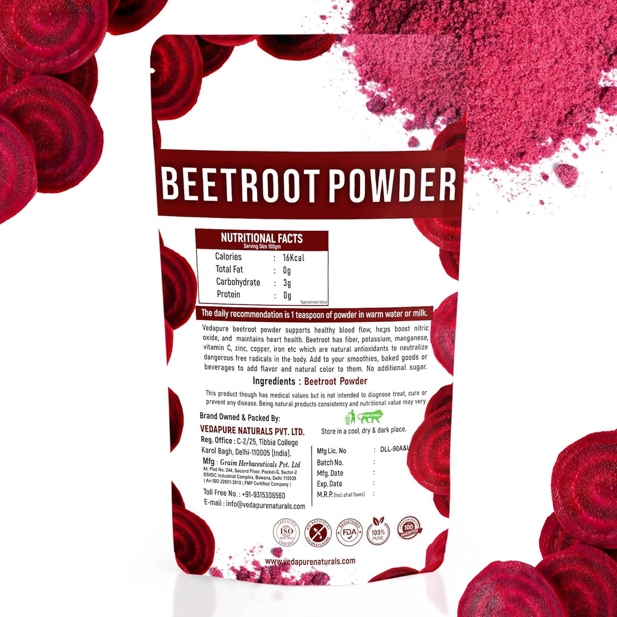 Vedapure Beetroot Powder - Herbal & Ayurvedic, 100 Gram - Image 2