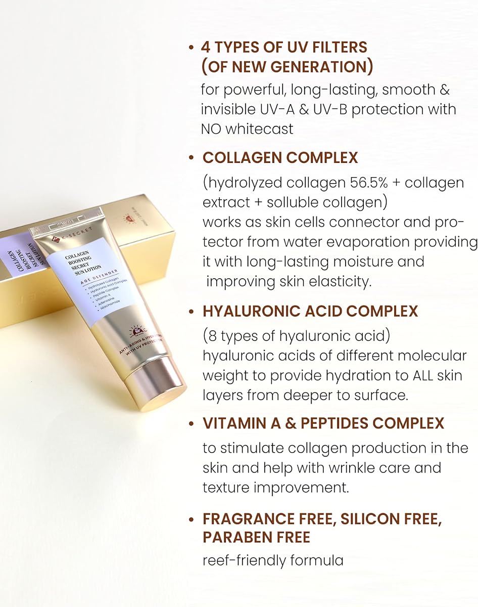 K-SECRET SEOUL 1988 Collagen Boosting Secret Sun Lotion, 560,000ppm Collagen, 50ml - Image 4