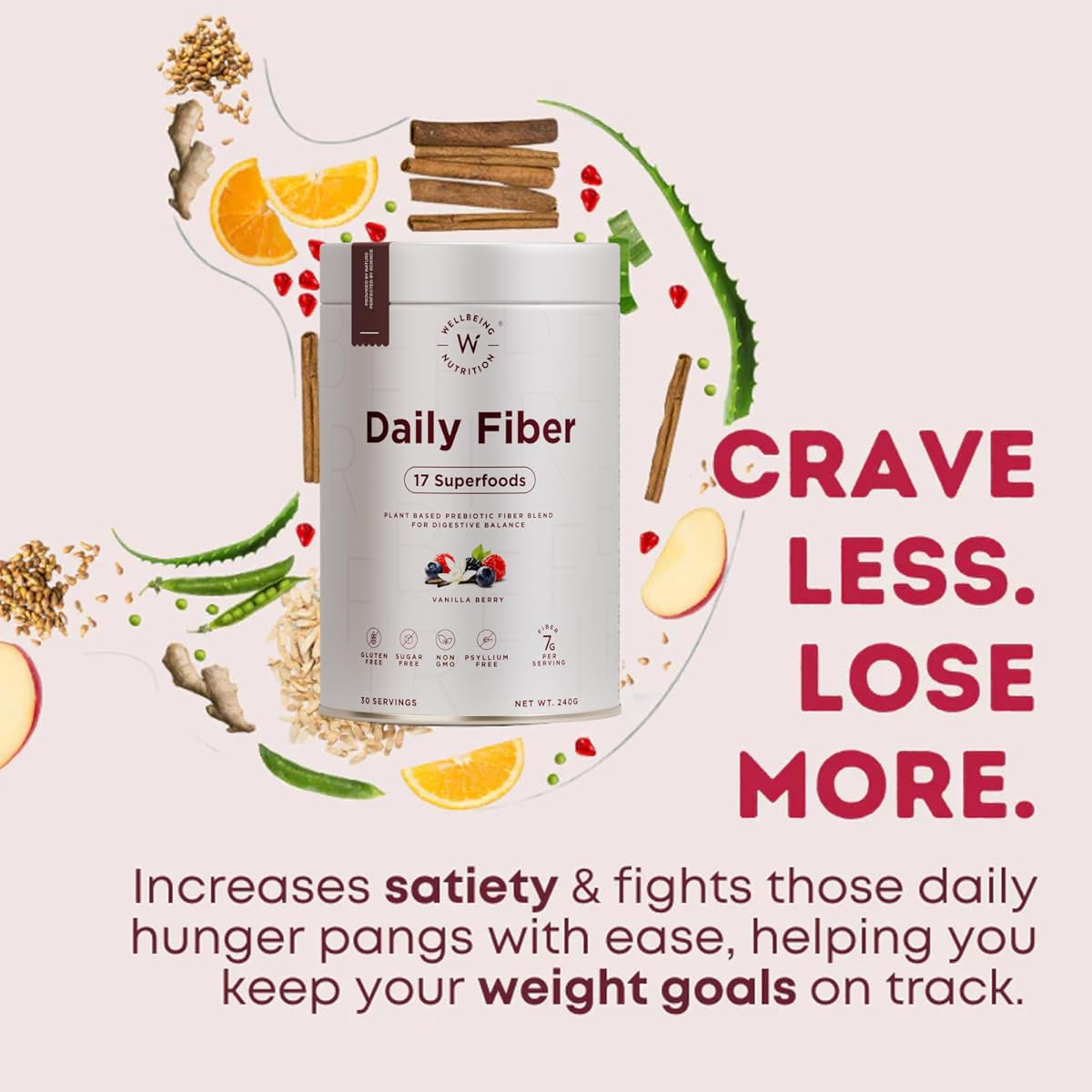 Wellbeing Nutrition Daily Fiber Powder - Organic Prebiotic Vanilla Berry, 240g - Image 4