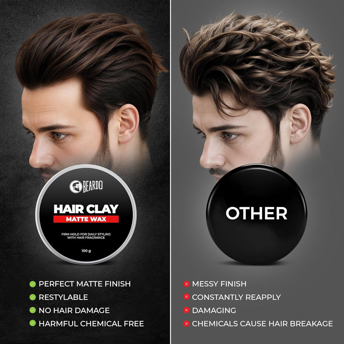 Beardo Strong Hold Clay Wax - Hair Styling, 100g - Image 5