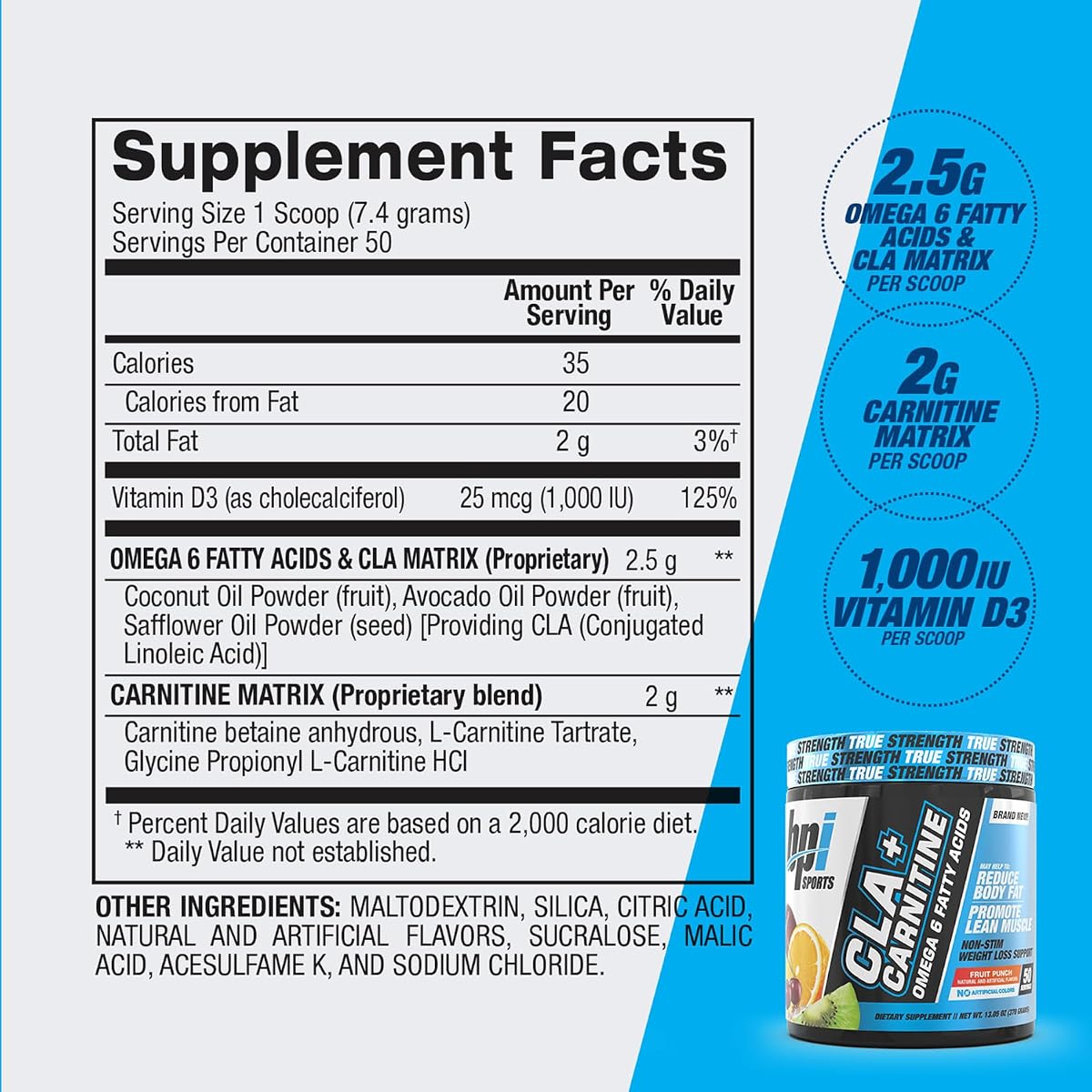 BPI Sports CLA + Carnitine - Fruit Punch Flavour, 50 Servings, 12.34 oz - Image 4