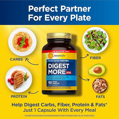 RenewLife Adult Digestmore Ultra Enzyme Supplement - Vegetarian Capsules, 90 Count - Image 5