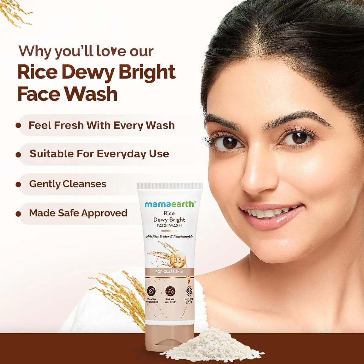 Mamaearth Rice Dewy Bright Face Wash - Rice Water & Niacinamide, 100ml - Image 4
