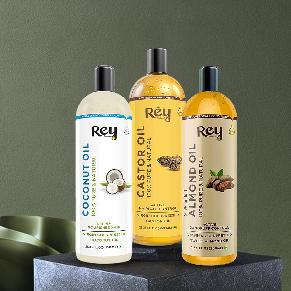ReyNaturals Cold Pressed Castor, Coconut & Sweet Almond Oil - 600ml - Image 7