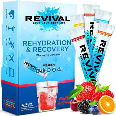 REVIVAL Assorted Flavors Functional Drinks & Hydration Pack, 12 Servings