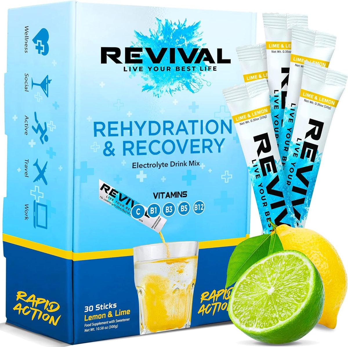 REVIVAL Functional Drinks & Hydration Lime & Lemon - 30 Serving Pack