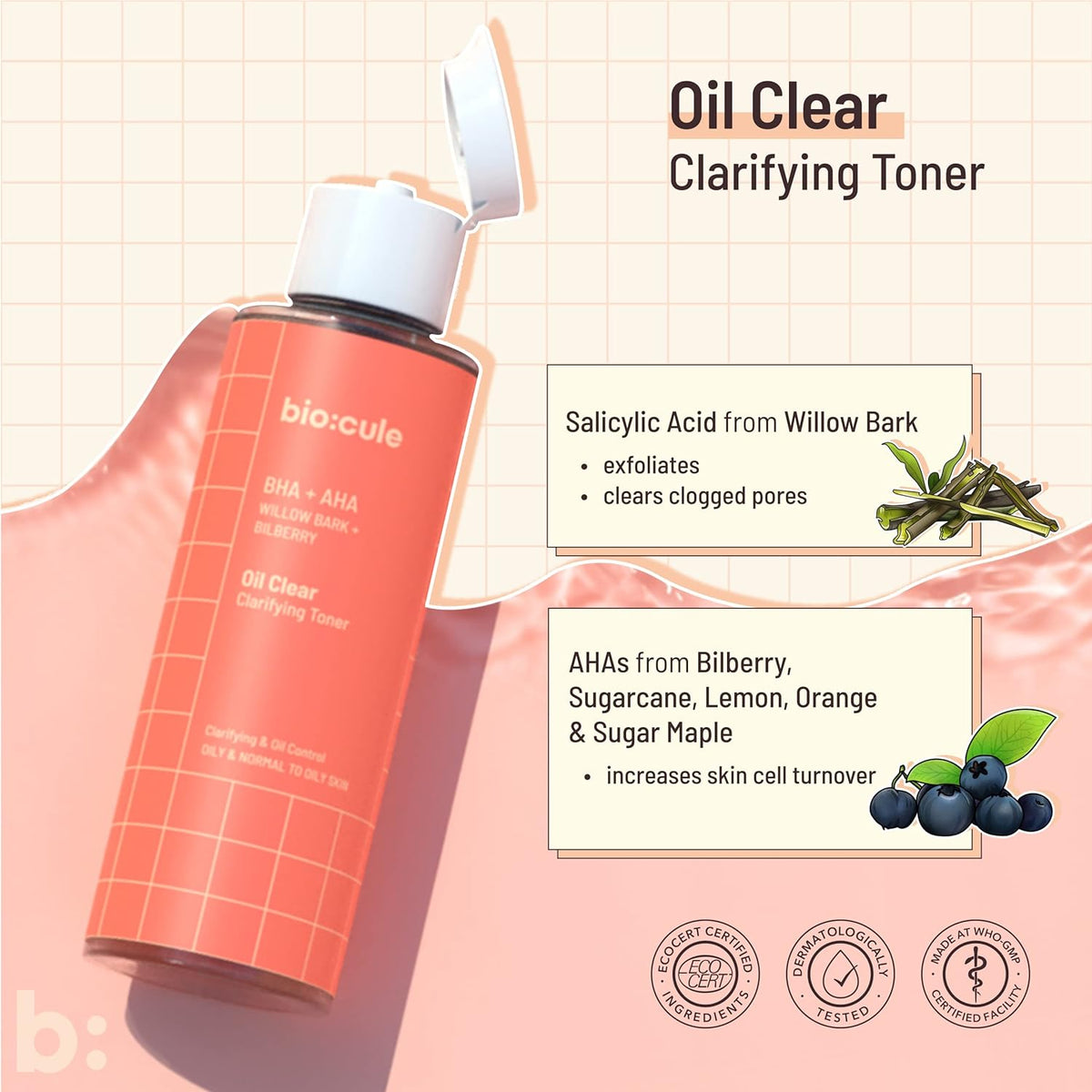 Biocule Oil Clear Clarifying Toner - BHA + AHA, 30ml - Image 5