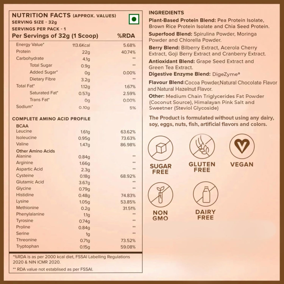 Wellbeing Nutrition Organic Vegan Plant Protein, 22g Dark Chocolate - 32gm - Image 5