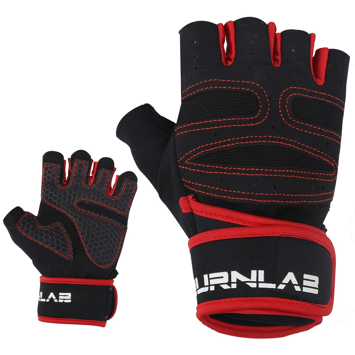 Burnlab Gym Gloves with Wrist Support - Basic Red Large - Image 4