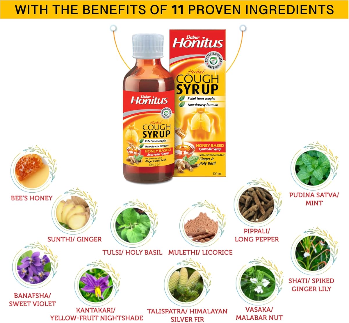 Dabur Honitus Herbal Cough Syrup - Honey & Ginger, 100 ml - Image 3