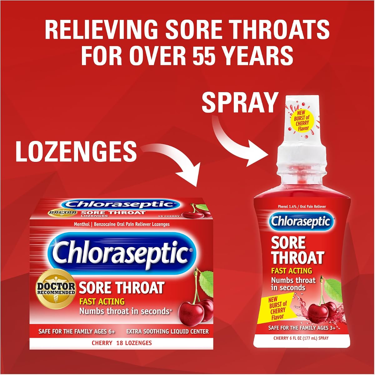 Chloraseptic Sore Throat Lozenges Cherry with Liquid Center - Benzocaine, 18 Lozenges - Image 3