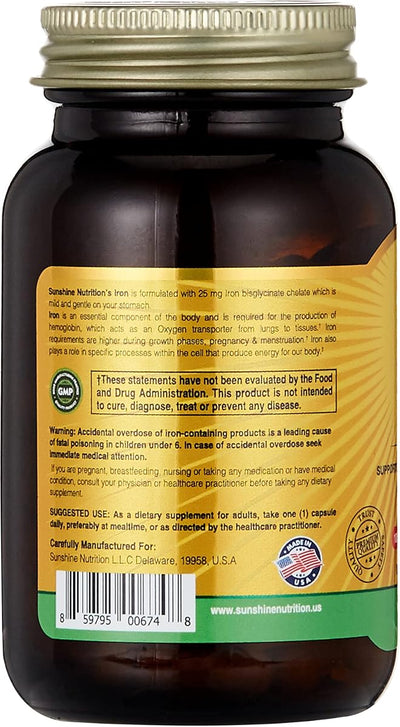 Sunshine Nutrition Iron 25 mg Capsules - 100 Count - Image 2