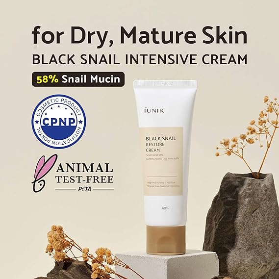 iUNIK Black Snail Restore Face Moisturiser, 58% Black Snail Extract, 60ml - Image 2