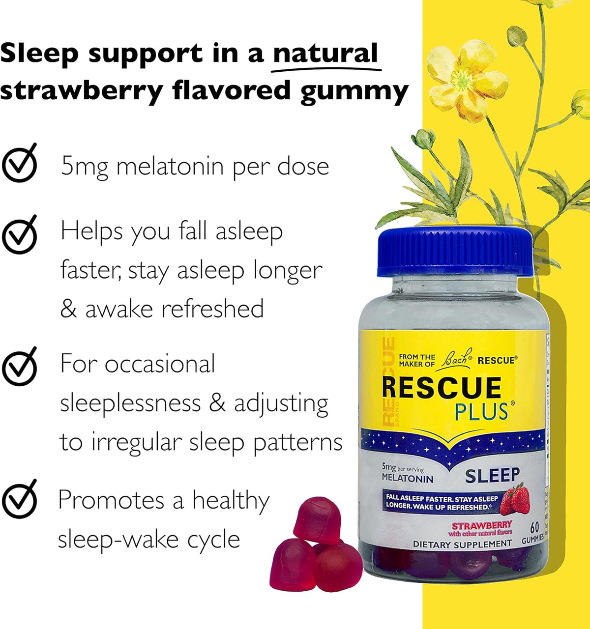 Rescue Plus Sleep Gummies - Strawberry Flavour, 60 Count - Image 2