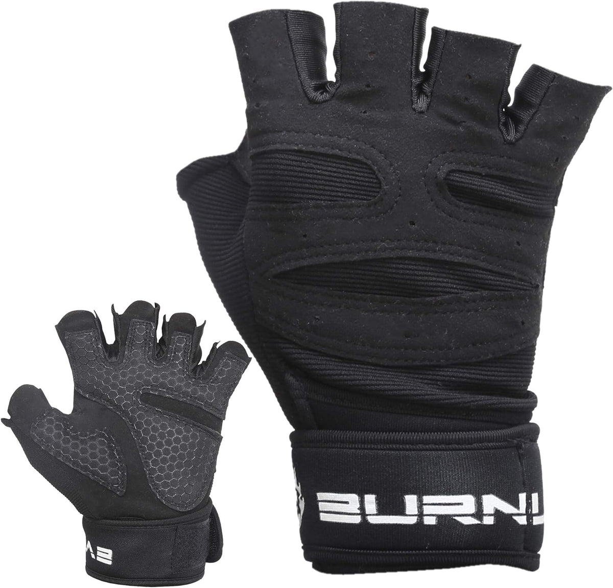 Burnlab Basic Gym Gloves with Wrist Support - Black, Large - Image 6