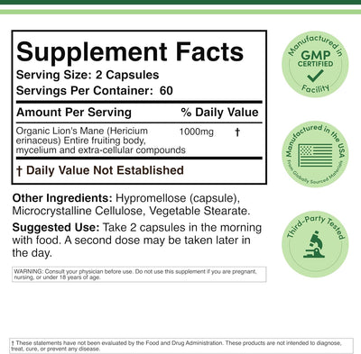 Doublewood Lions Mane Mushroom Supplement - 120 Capsules - Image 2