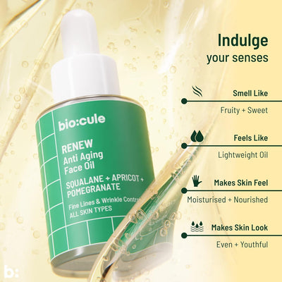 Biocule Renew Anti-Aging Face Oil with Squalane, Apricot & Pomegranate - 15ml - Image 7