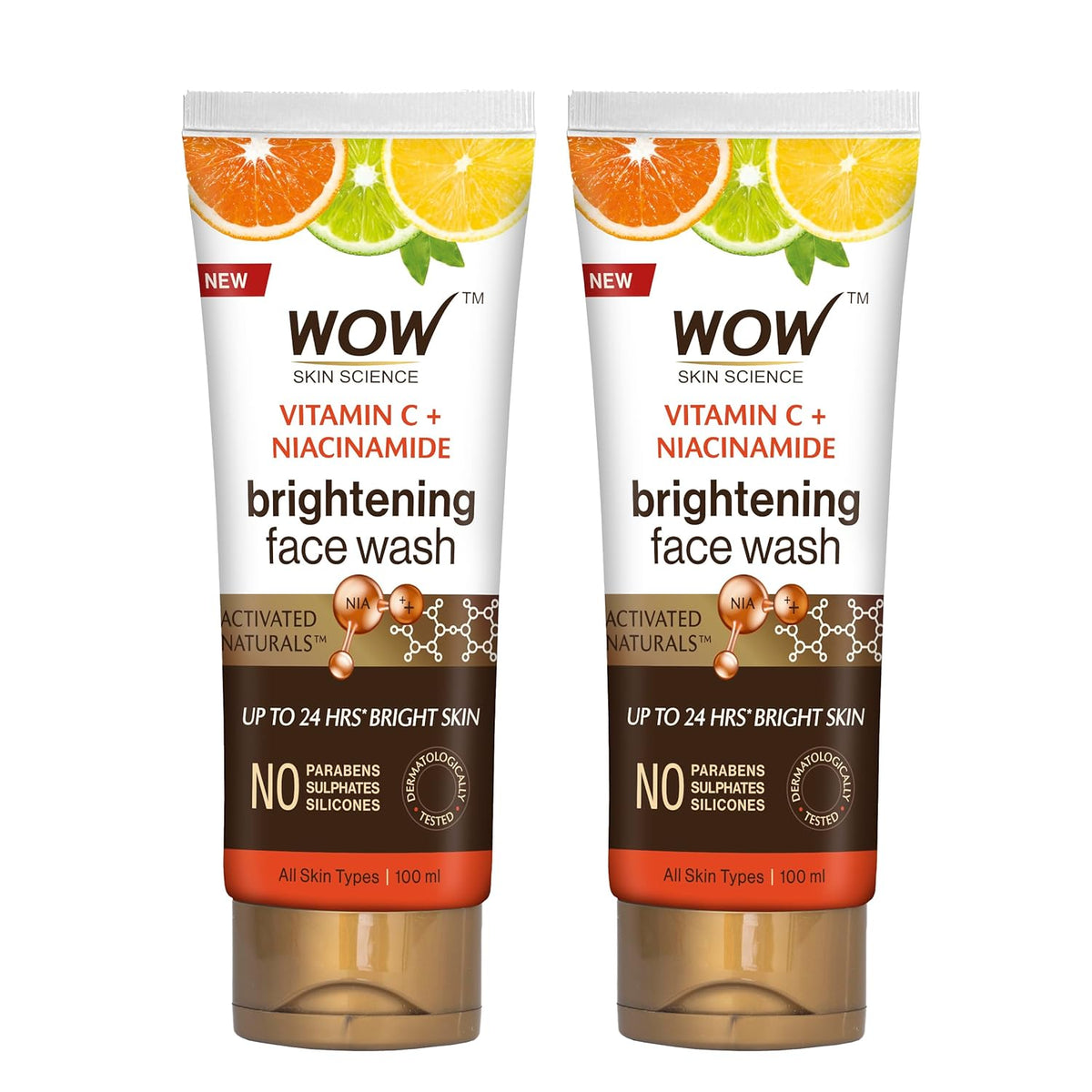 Wow Skin Science Brightening Vitamin C Face Wash No Parabens, Sulphate, Silicones & Color Pack Of 2 Net Vol 200ml