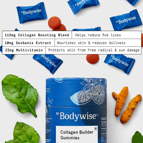 Be Bodywise Collagen Builder Gummies for Skin Regeneration | 60 Day Pack | With Sesbania Extract & Multivitamins | Improves Skin Elasticity, Reduces Signs of Aging & Repairs Damaged Skin