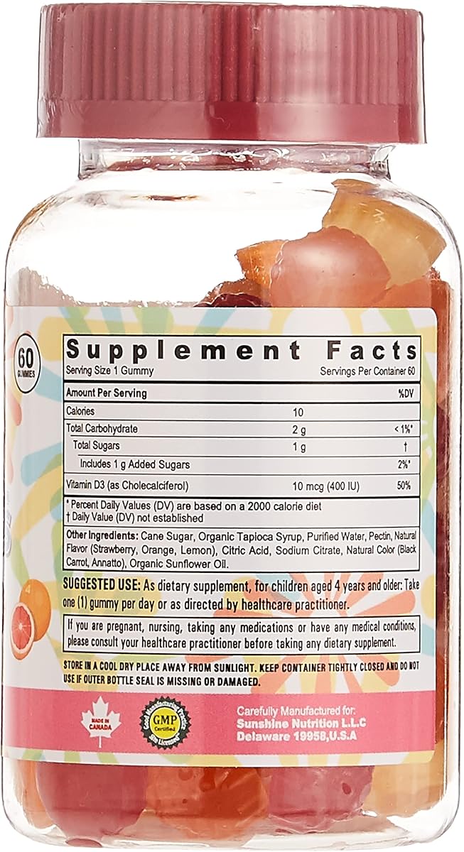 Sunshine Nutrition Kids Vitamin D3 Gummies - 60 Gummies, Gluten Free - Image 2