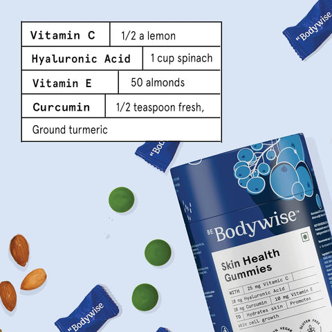 Be Bodywise Collagen Skin Health Gummies | 60 Day Pack | With 10,000 mcg Glutathione, Hyaluronic Acid, Vitamin C, Vitamin E & Glutathione | Delicious Gummies for Hydrates skin | 60 Gummies