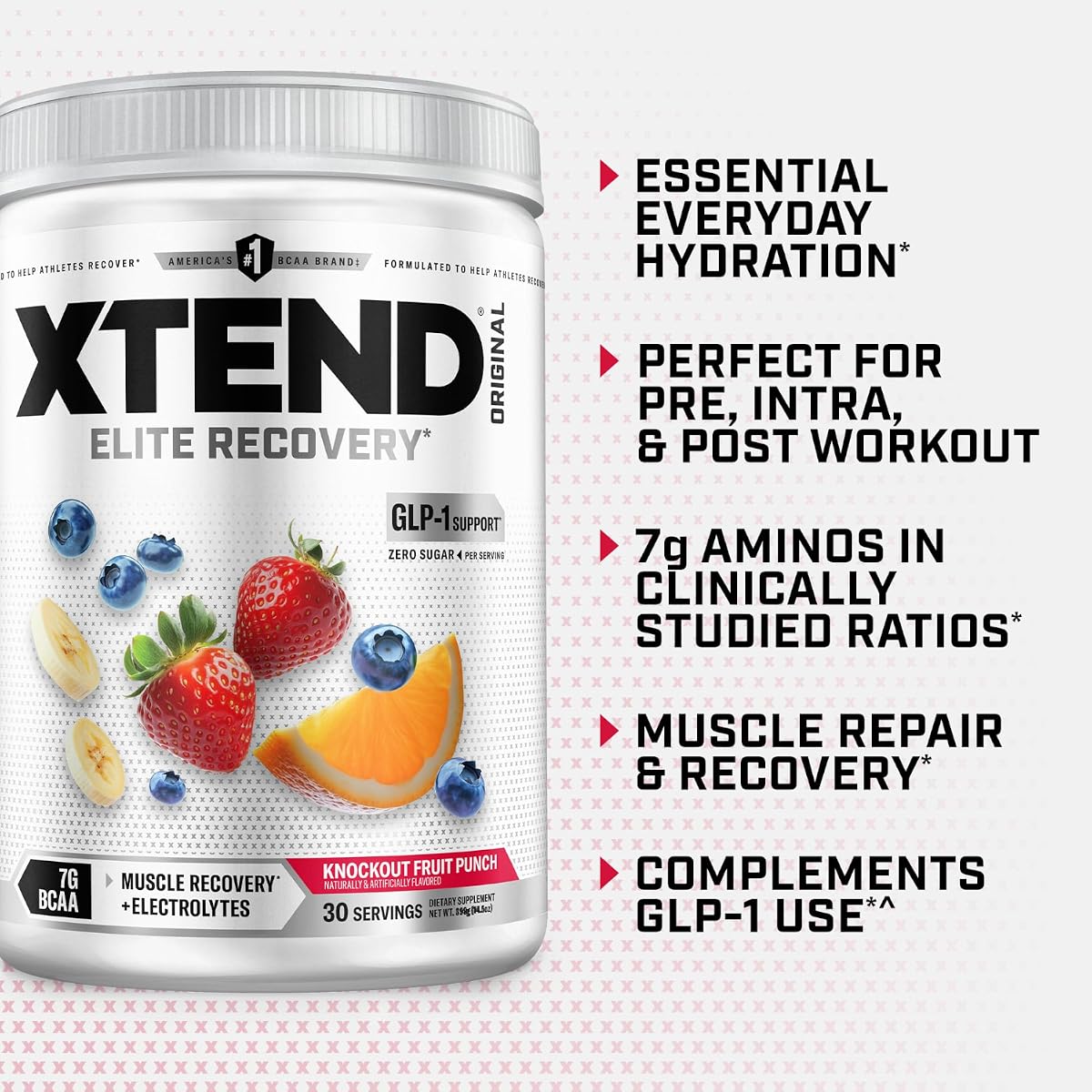 XTEND Original BCAA Powder - Knockout Fruit Punch Flavour, 30 Servings - Image 4