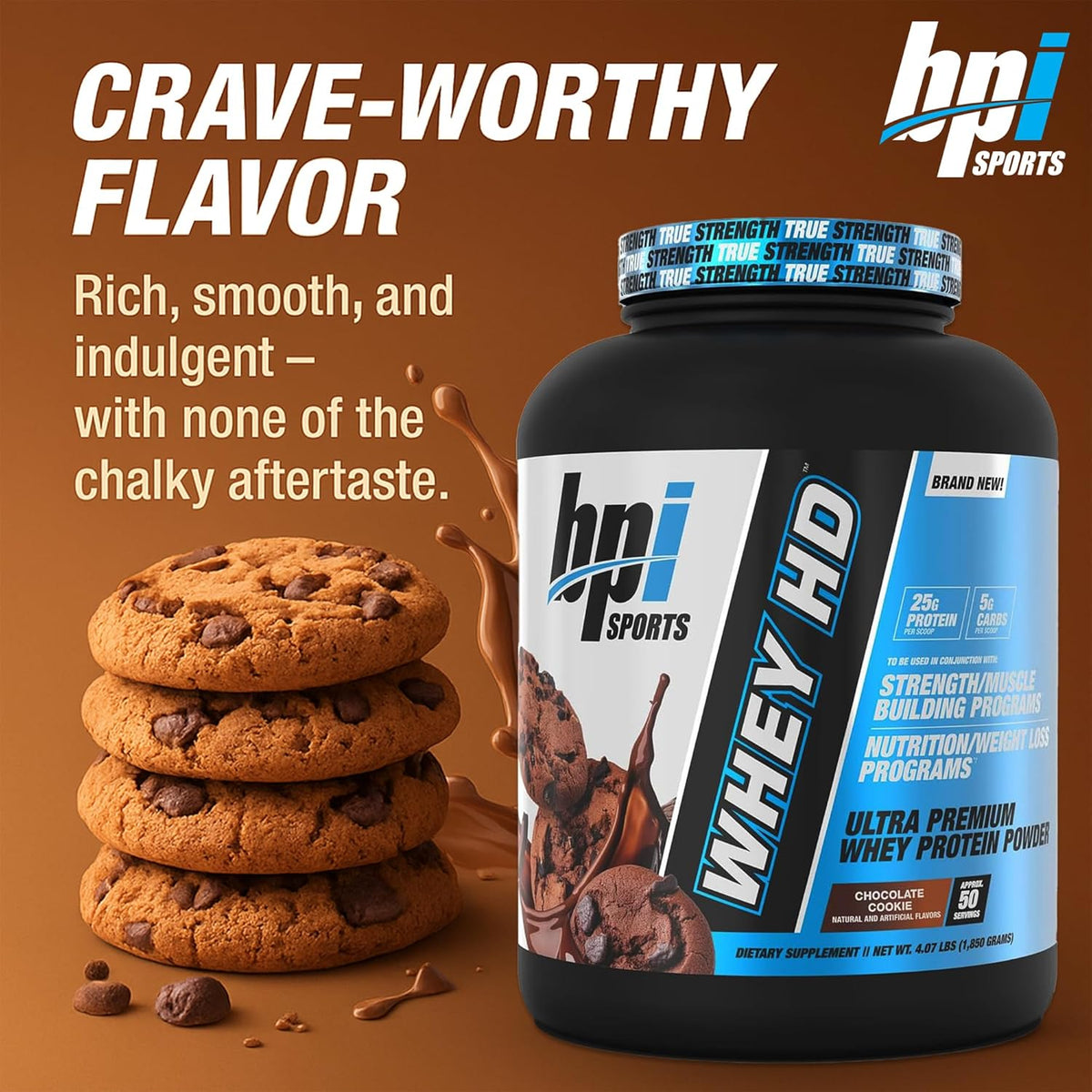 BPI Sports Nutrition Whey HD - Chocolate Cookies 4.1 lb 50 Servings - Image 4