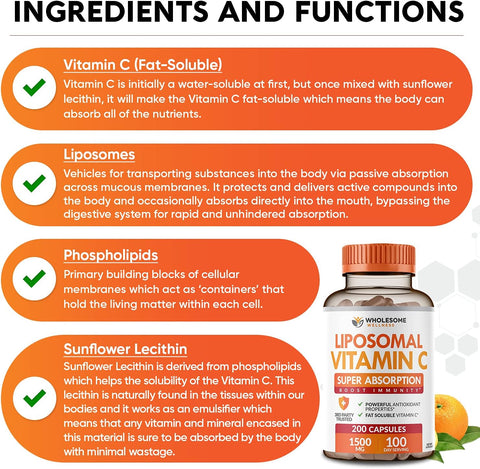 Wholesome Wellness Liposomal Vitamin C Capsules 200