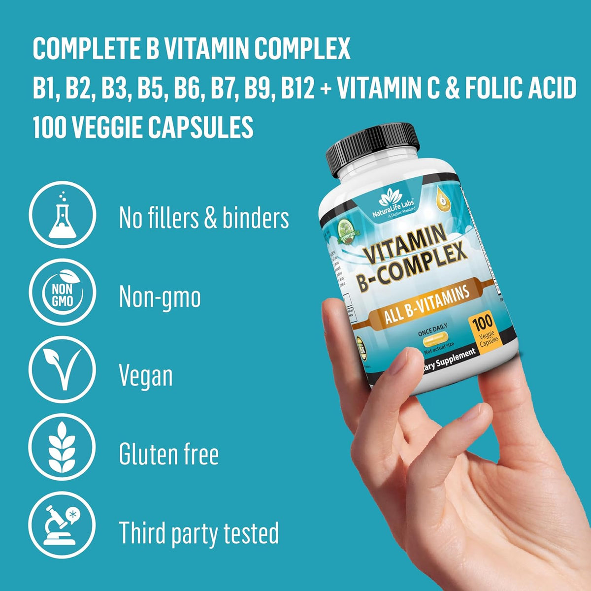 Naturalife Labs Vitamin B-Complex Capsules - 100 Count - Image 3