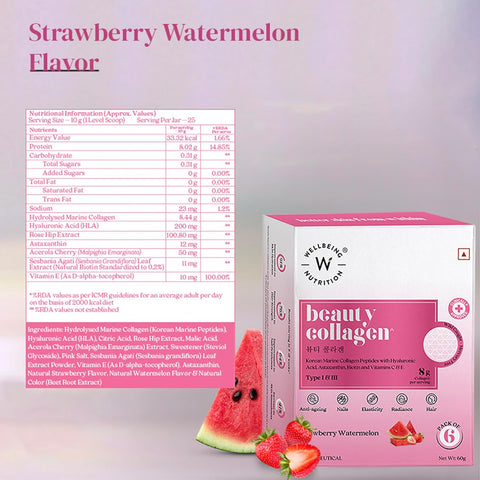 Wellbeing Nutrition Beauty Korean Marine Collagen | Strawberry Watermelon 6 Sachets