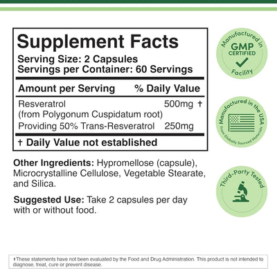 Doublewood Resveratrol Supplement - 500mg, 120 Vegan Capsules - Image 2
