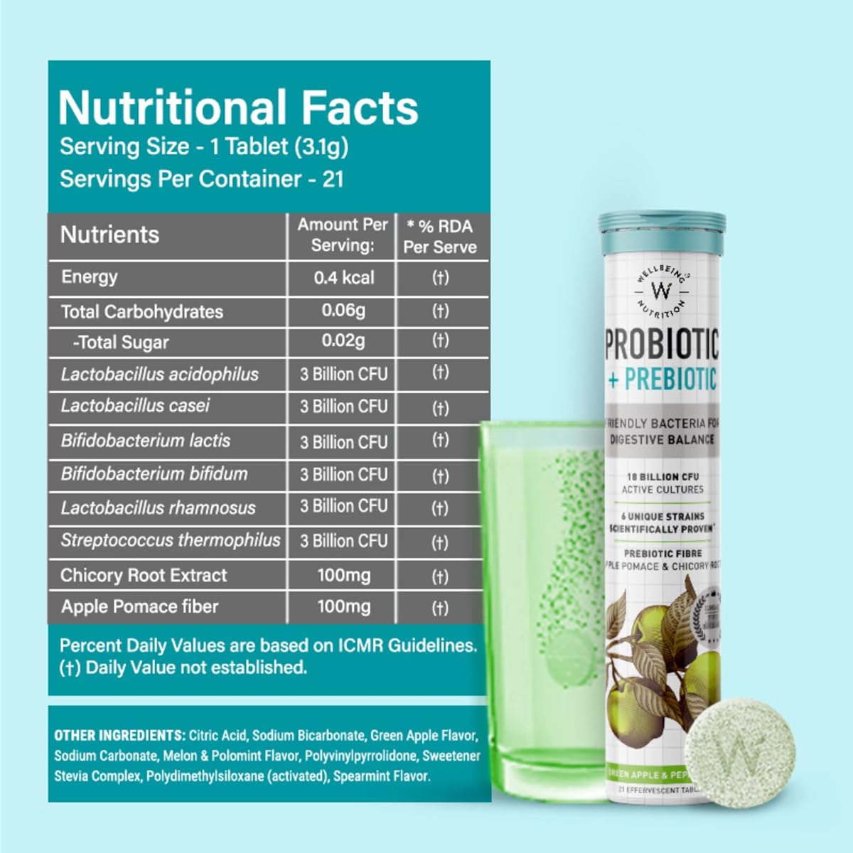 Wellbeing Nutrition Probiotic + Prebiotic Supplement - 21 Effervescent Tablets - Image 7