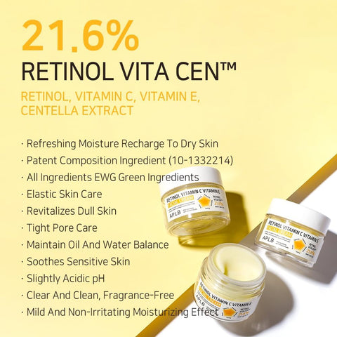 APLB Retinol Vitamin C Vitamin E Facial Cream | RETINOL VITA CEN™ 21.6% 1.86 FL.OZ/Korean Skincare, Deep hydration, Retinol, Revitalize for gentle and improve skin texture - Image 3