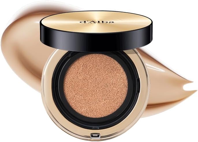 d'Alba Glow Fit Serum Cover Cushion Foundation Infused with 61% Hydrating Essence for Glow Finish and Smooth Coverage of Pores & Texture, Lightweight, melt-free all-day wear 15g (23 medium color)