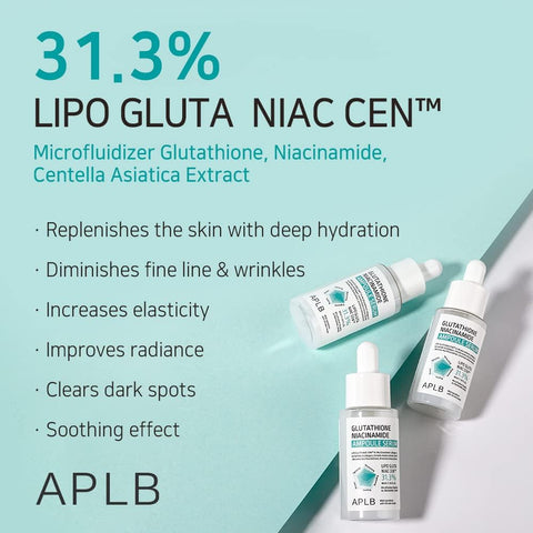 APLB Glutathione Niacinamide Ampoule Serum | LIPO GLUTA NIAC CEN™ 31.3% 1.35 FL.OZ/Korean Skincare, Long lasting moisturizing, Improve skin elasticity, Revitalize for gentle and improve skin texture - Image 3