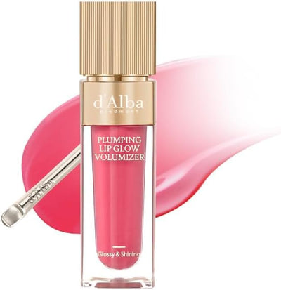 d'alba Piedmont Plumping Lip Glow Mood Volumiser, Moisturising Lip Plumper with Vegan Ceramide and Vitamin C & E, Fuller Lips, Volumising Lip Gloss, Glowy Finish, Petal Rose
