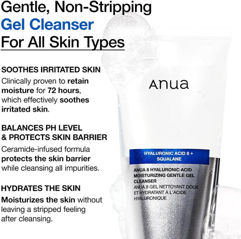 ANUA Moisturizing Gentle Gel Cleanser, for daily hydrating foaming gel face wash, exfoliating with Hyaluronic Acid+Squalane, cleanser for combination skin, Korean Skincare (150ml/5.07fl oz.) - Image 3
